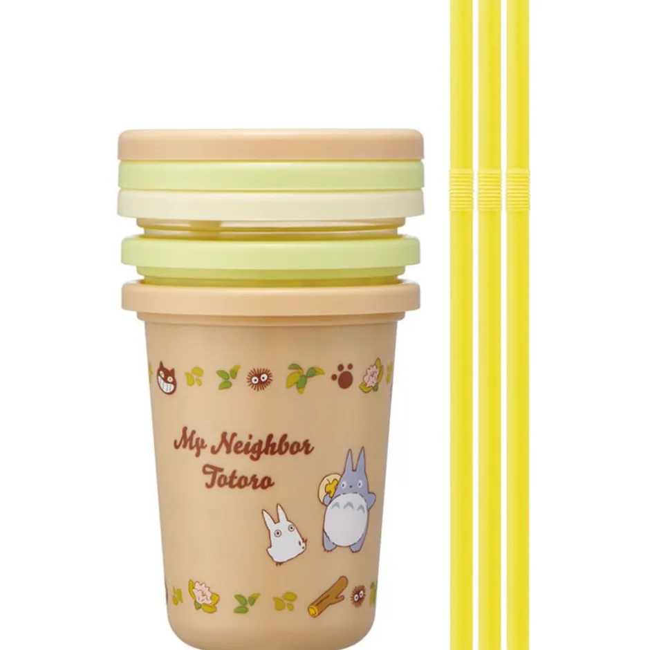 Maison Ghibli Kitchenware-3 Glasses With Straw Set - My Neighbor Totoro